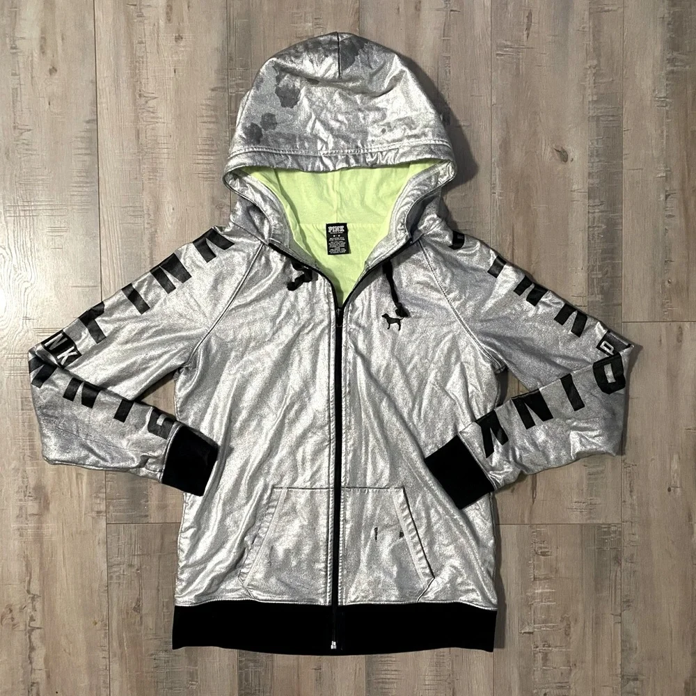 VICTORIA’S SECRET PINK Beautiful metallic hooded jacket. 💕 - Picture 1 of 7
